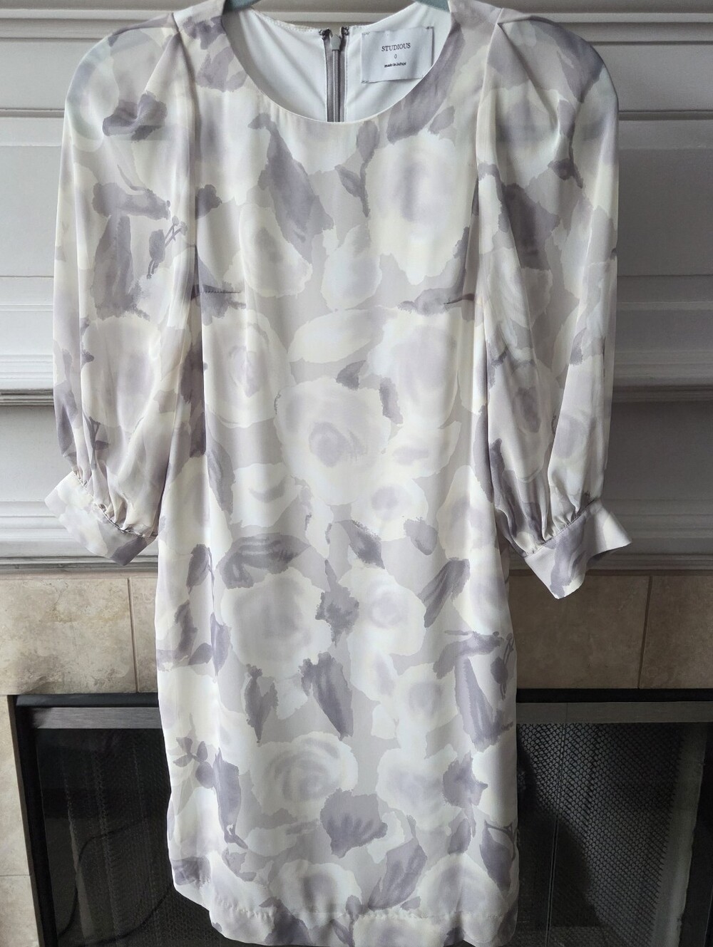 STUDIOUS Floral Print Dress Size 0 XS Made in Japan Puff Sleeve Watercolor